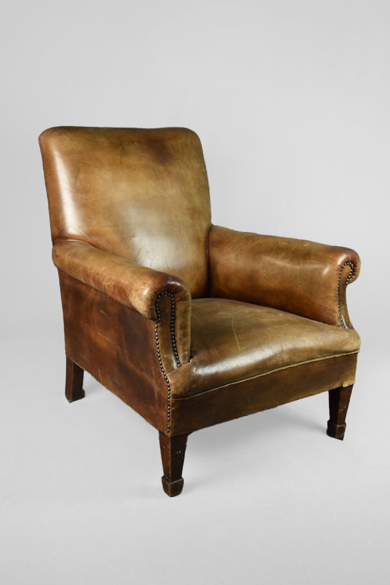 Leather Upholstered Armchair Straight Back Brown Leather The Classic