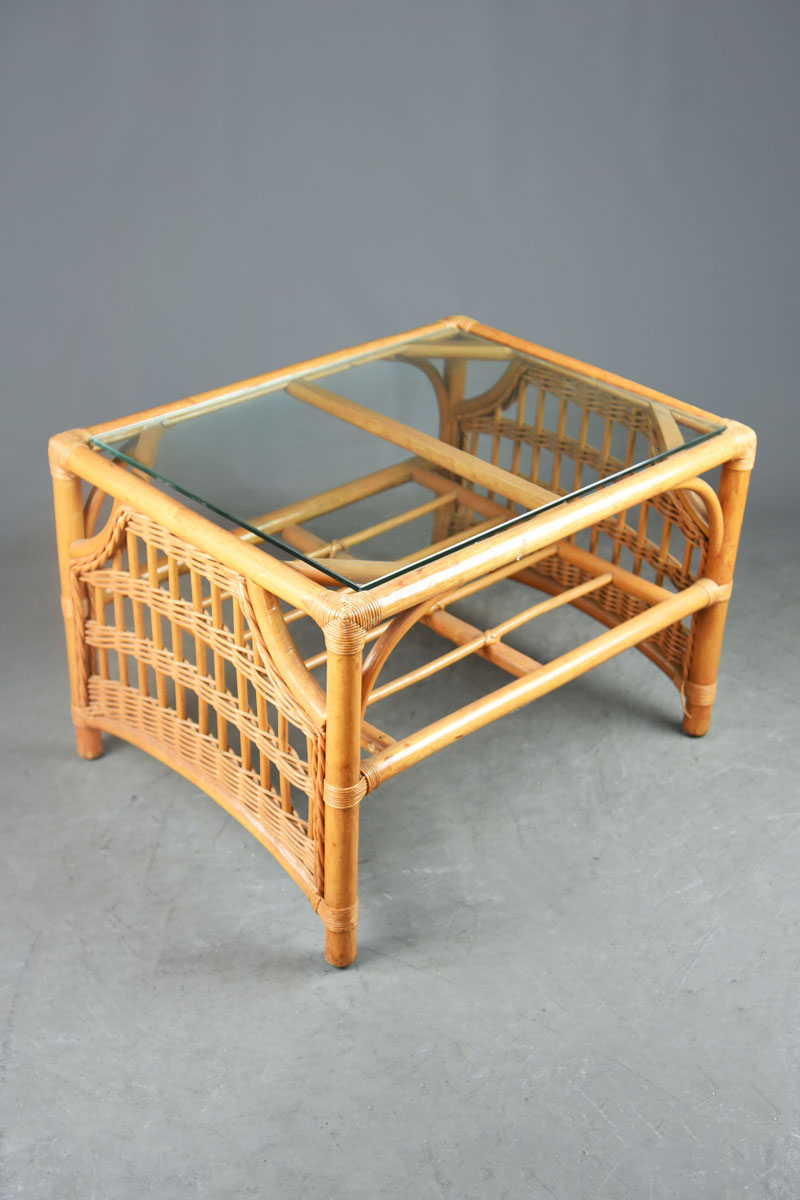 cane coffee table with glass top