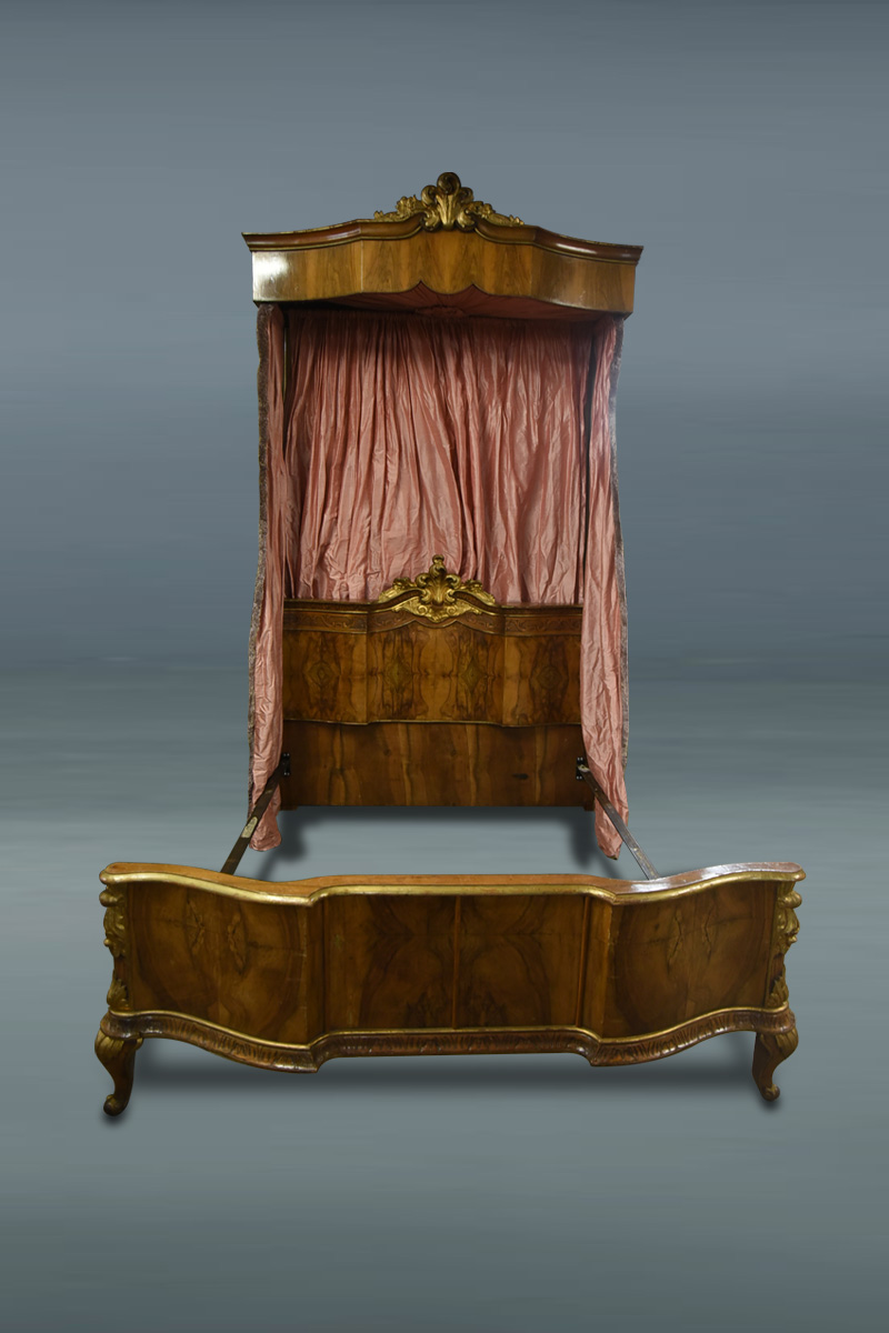 Walnut & Gilt Half Tester Canopy Bed With Pink Drape - The ...