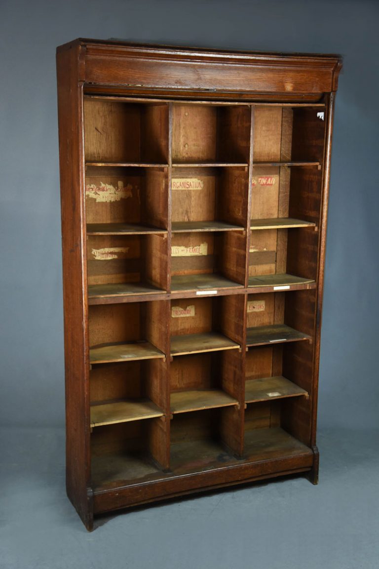 Tall Oak Tambour Fronted 18 Pigeon Hole Filing / Unit The