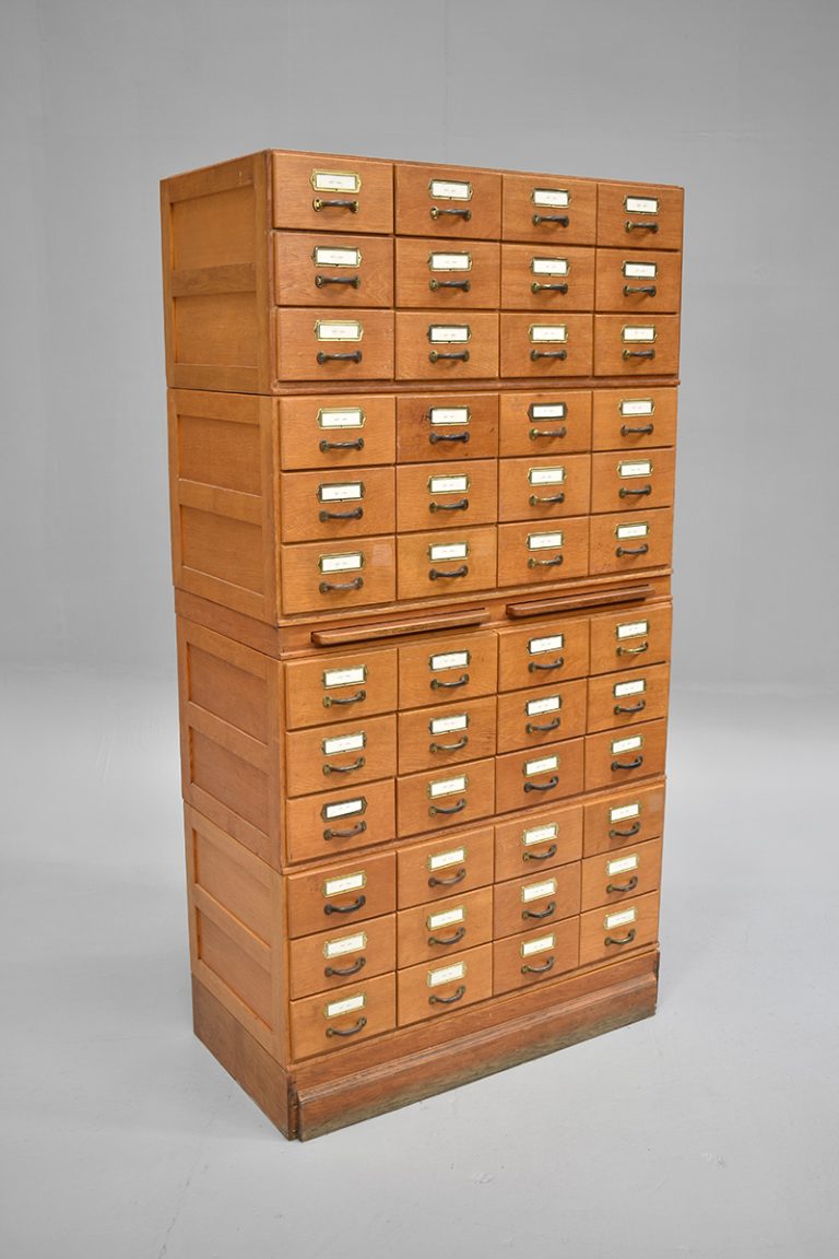 48 Drawer Oak Index Card Filing with Brass Handles The Classic Prop Hire Company