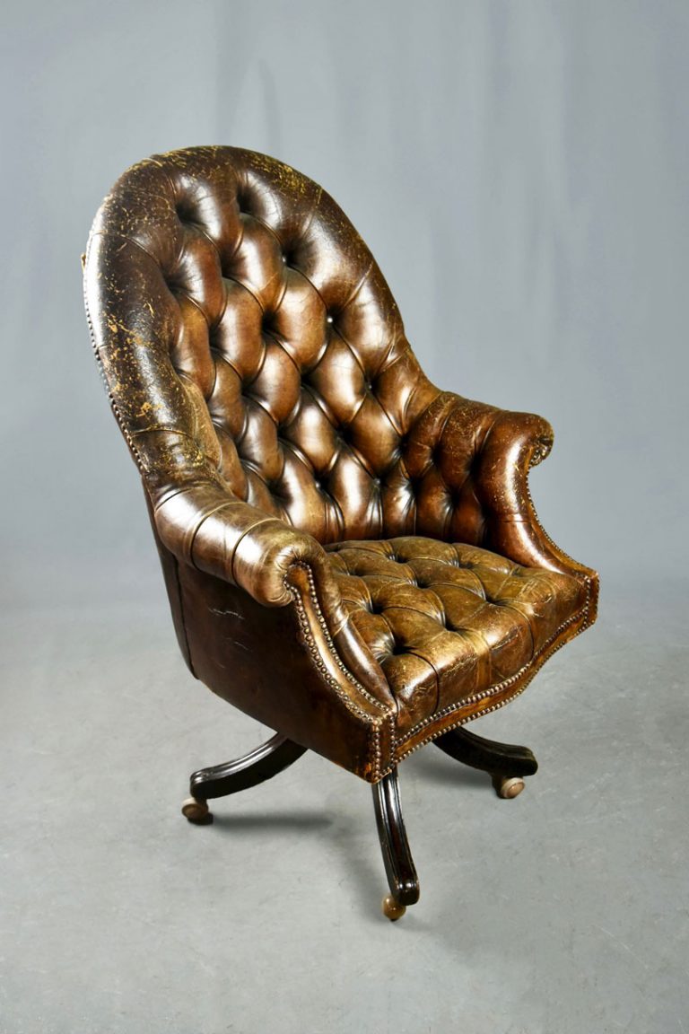 Brown Leather Button Back Swivel Chair The Classic Prop