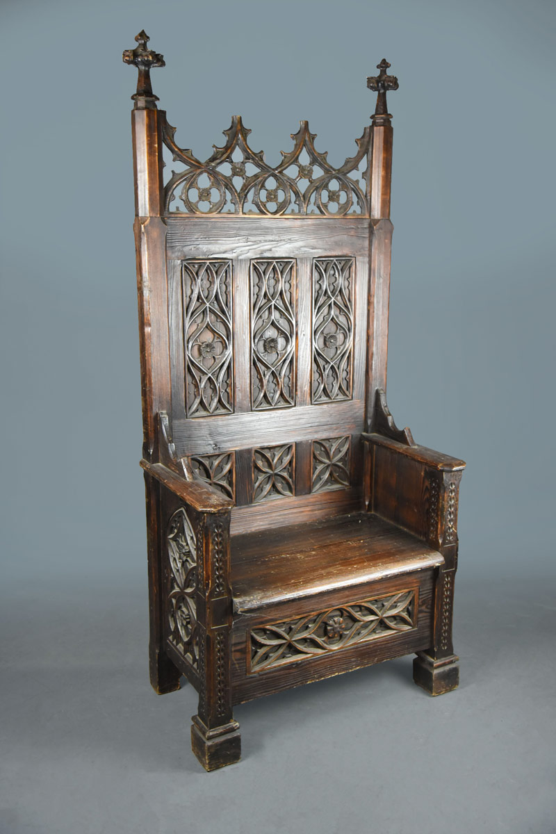 Medieval Carved Oak Kings Throne Chair Detachable Back - The Classic Prop  Hire Company