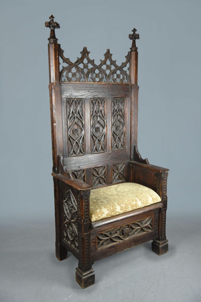 Medieval Carved Oak Kings Throne Chair Detachable Back The Classic Prop Hire Company