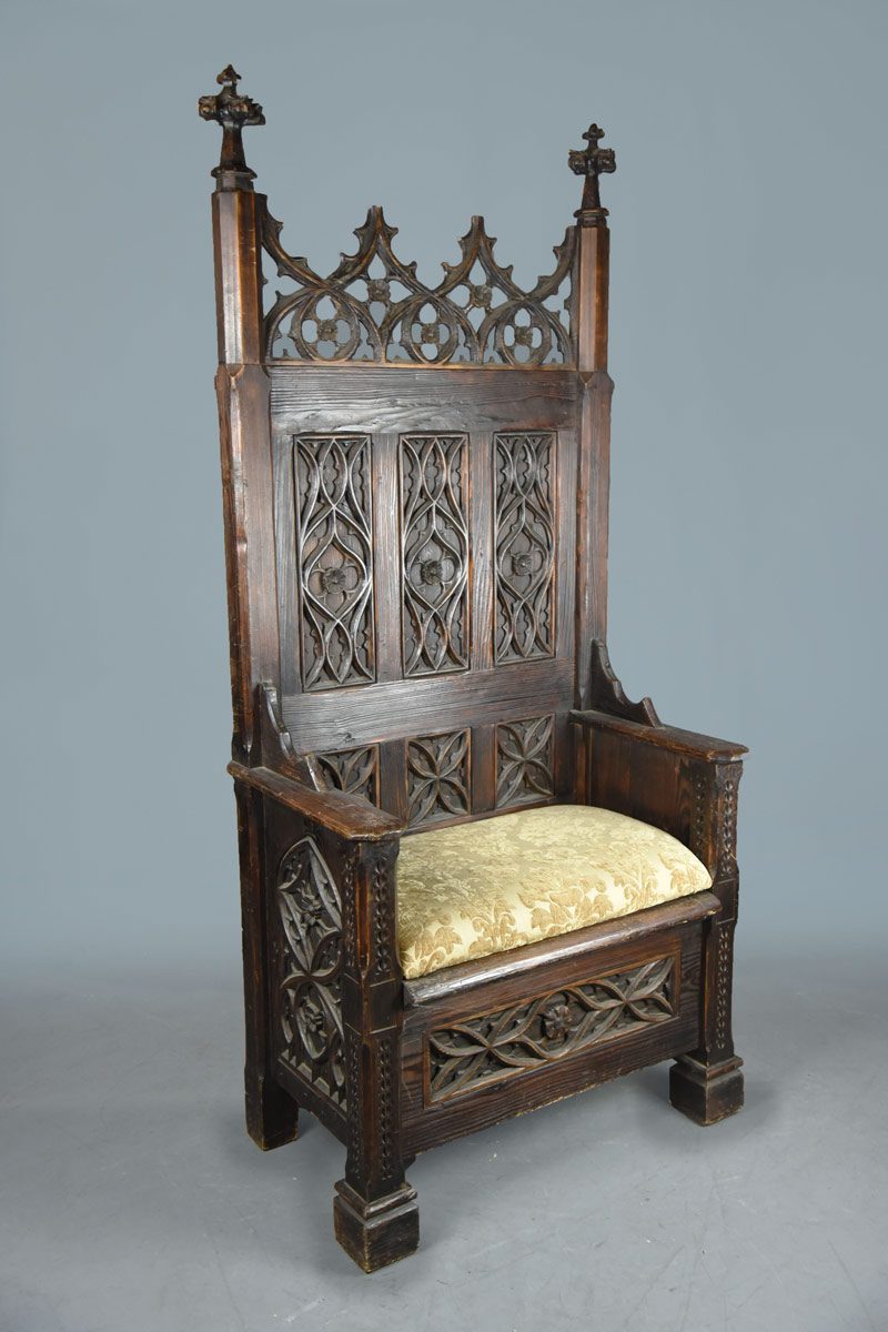 Medieval Carved Oak Kings Throne Chair Detachable Back - The Classic Prop  Hire Company