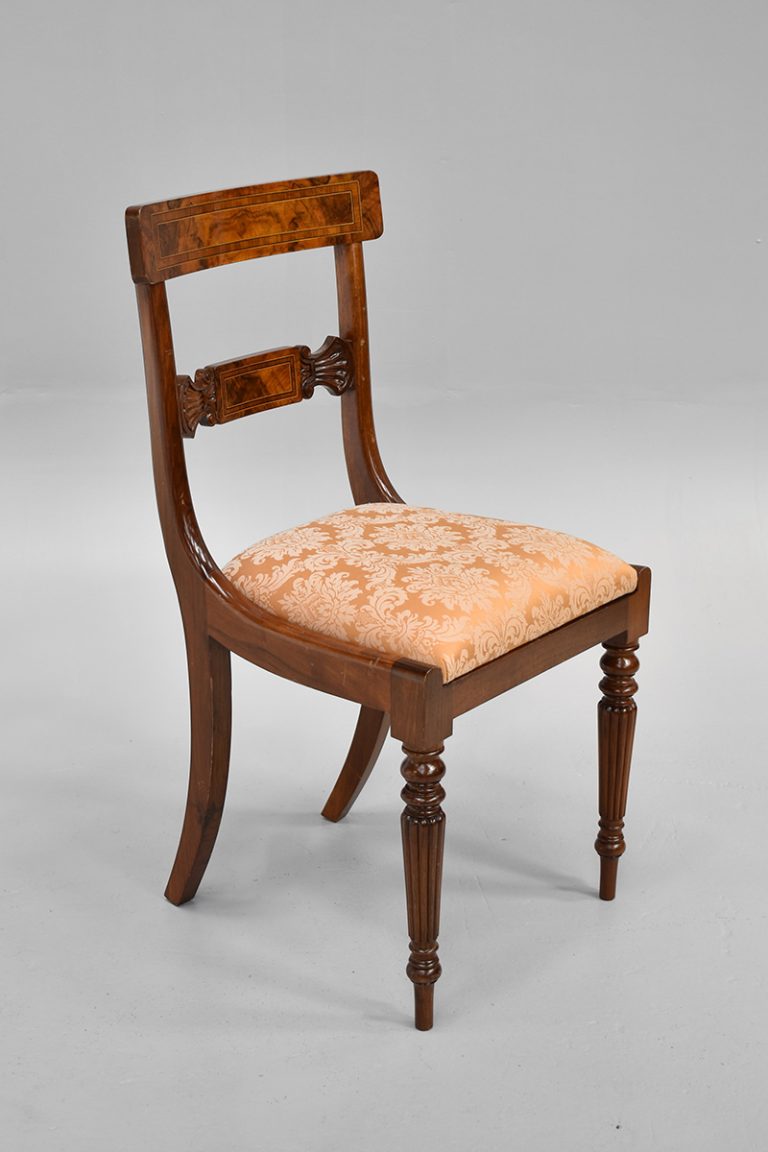 Walnut Dining Chair With Gold Damask Upholstered Seat The Classic