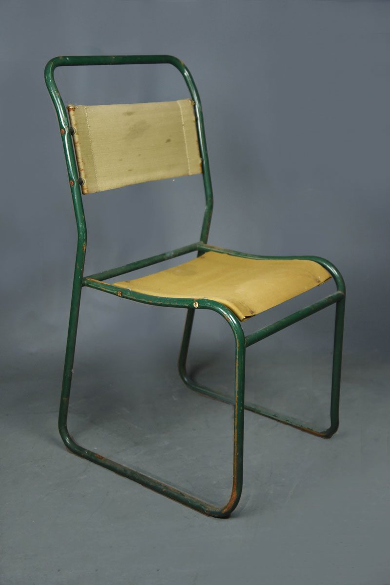 Green Painted Metal Tubular Stackable Chair With Canvas Material