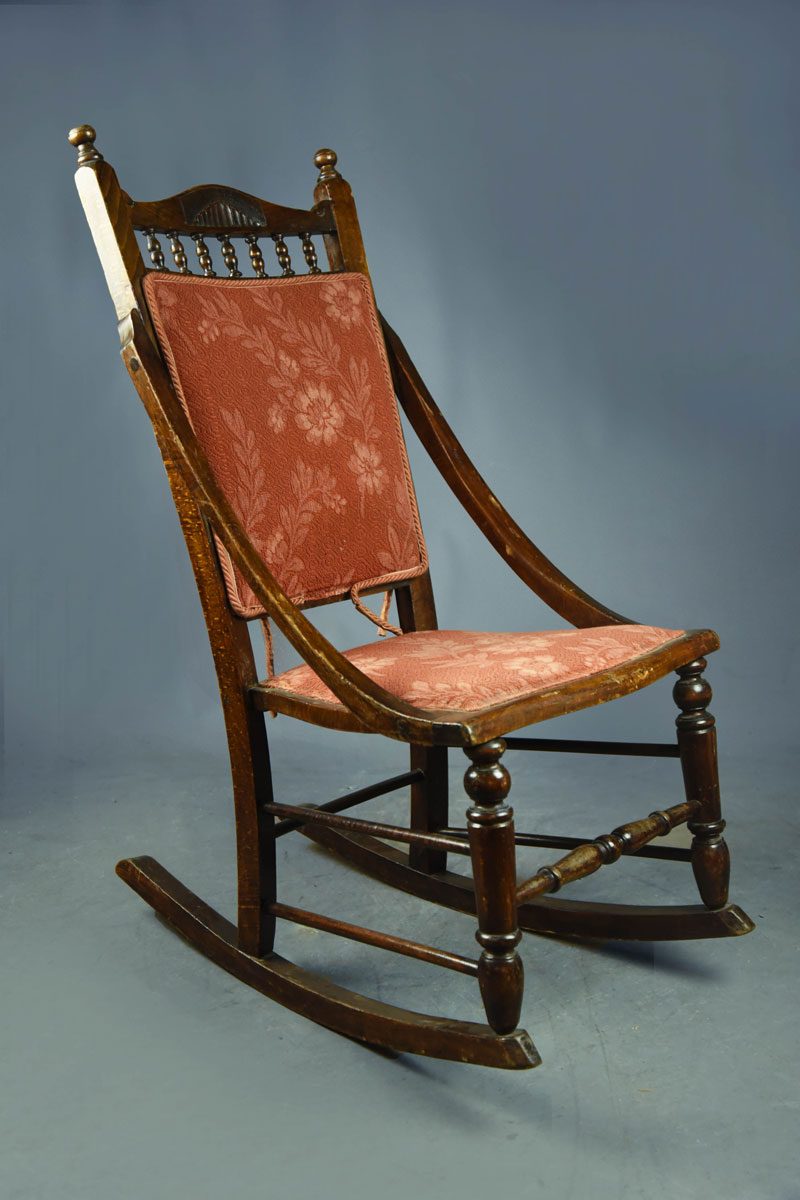 small rocking chair in redbrown moquette fabric  the
