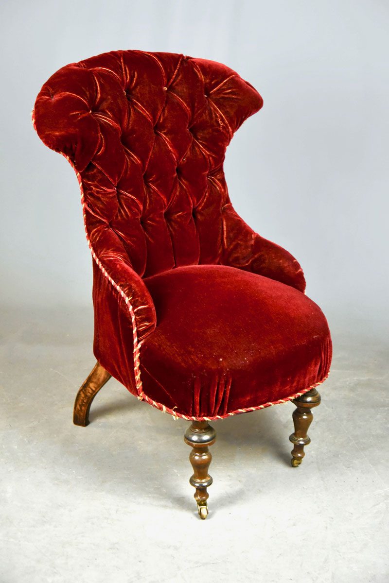 Victorian Red Velvet Upholstered Ladies Chair - The Classic Prop Hire