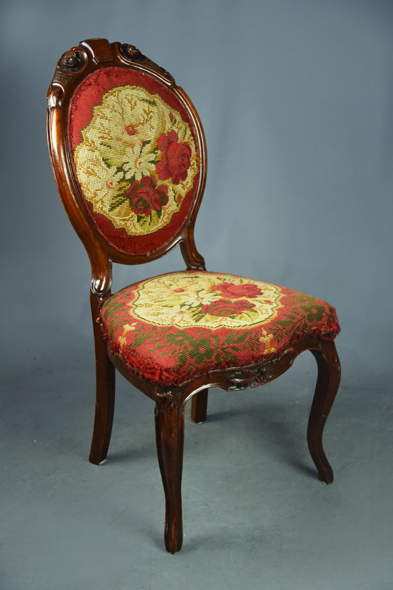 Continental Spoon Back Chair with Red Floral Tapestry Upholstery The