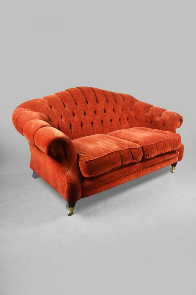 Rust Velvet Buttoned Victorian 2 Seater Sofa The Classic Prop Hire