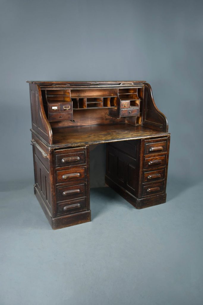 Large Oak Roll Top Desk Tambour Front Pedestal Base The Classic Prop