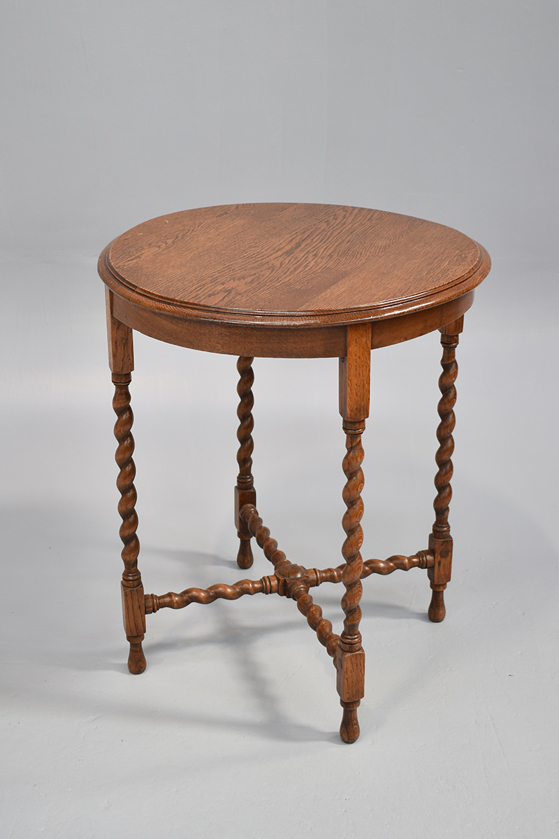 Oak Circular Occasional Side Table With Barley Twist Legs The Classic Prop Hire Company
