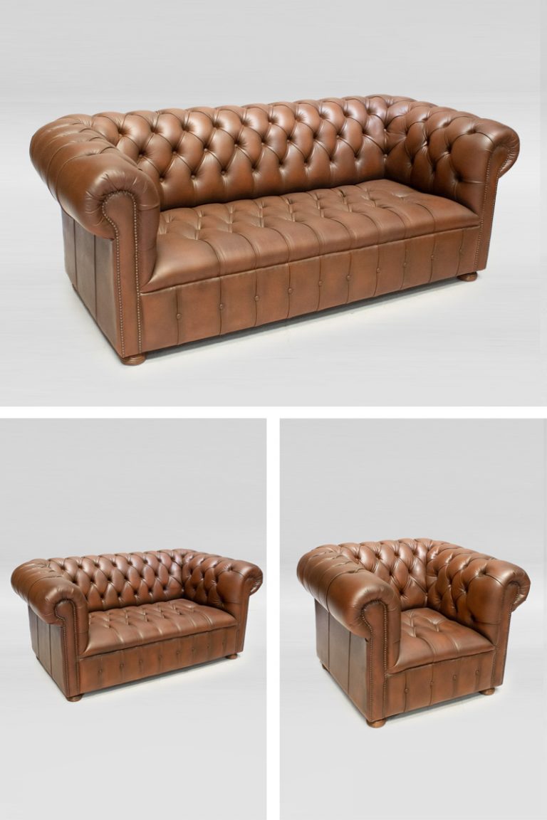 Mid Brown Leather Chesterfield Set The Classic Prop Hire Company